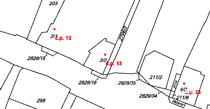 Plástovice 13, Sedlec na parcele st. 2/2 v KÚ Plástovice, Katastrální mapa