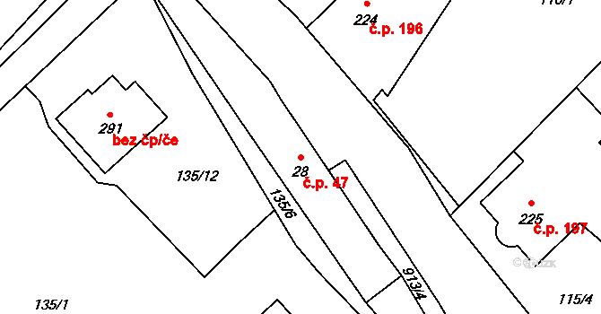 Hořepník 47 na parcele st. 28 v KÚ Hořepník, Katastrální mapa