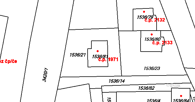 Pelhřimov 1971 na parcele st. 1536/81 v KÚ Pelhřimov, Katastrální mapa