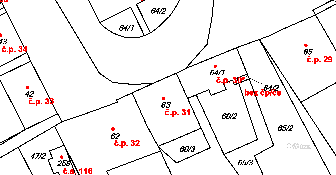 Mikulov 31 na parcele st. 63 v KÚ Mikulov v Krušných horách, Katastrální mapa