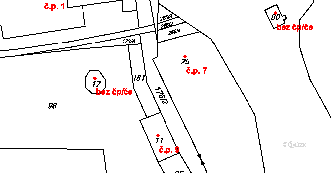 Zboněk 7, Letovice na parcele st. 25 v KÚ Zboněk, Katastrální mapa