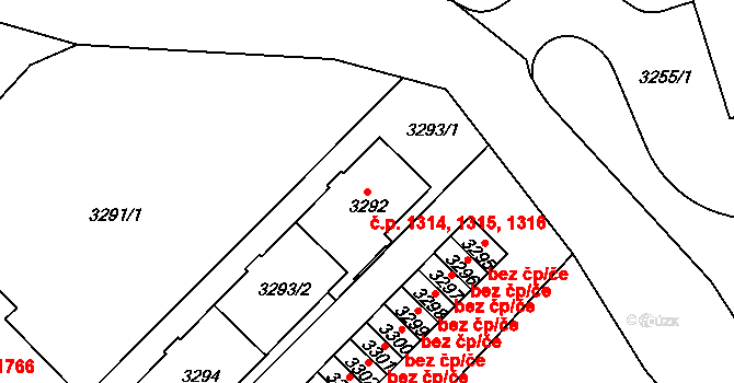 Sokolov 1314,1315,1316 na parcele st. 3292 v KÚ Sokolov, Katastrální mapa
