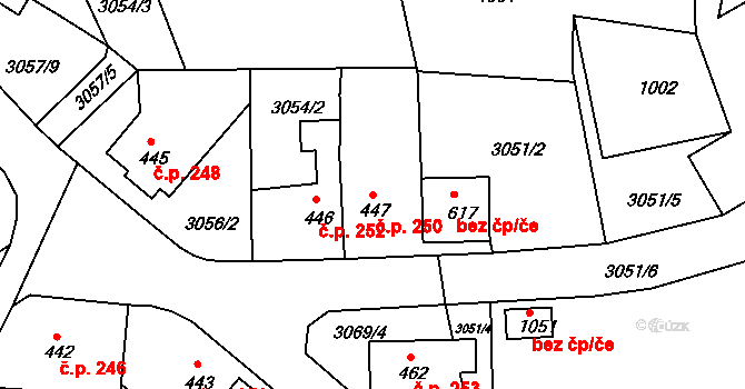 Jílové 250 na parcele st. 447 v KÚ Jílové u Děčína, Katastrální mapa
