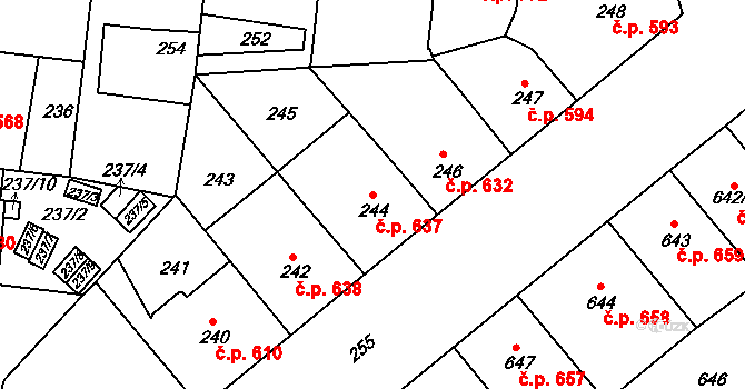 Žižkov 637, Praha na parcele st. 244 v KÚ Žižkov, Katastrální mapa