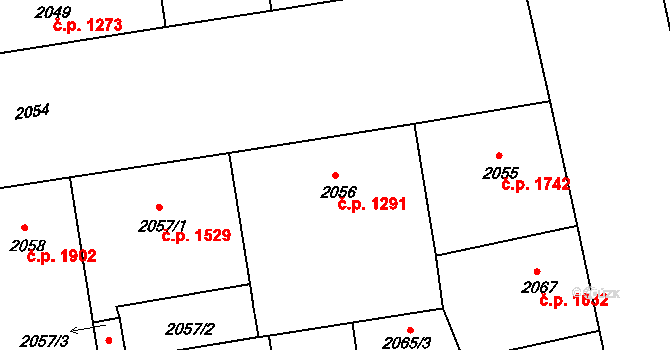 Žižkov 1291, Praha na parcele st. 2056 v KÚ Žižkov, Katastrální mapa