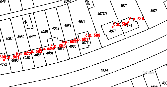 Záběhlice 508, Praha na parcele st. 4078 v KÚ Záběhlice, Katastrální mapa
