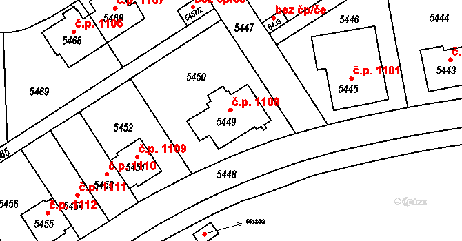Záběhlice 1108, Praha na parcele st. 5449 v KÚ Záběhlice, Katastrální mapa