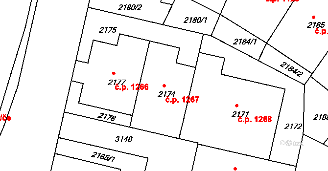 Nusle 1267, Praha na parcele st. 2174 v KÚ Nusle, Katastrální mapa