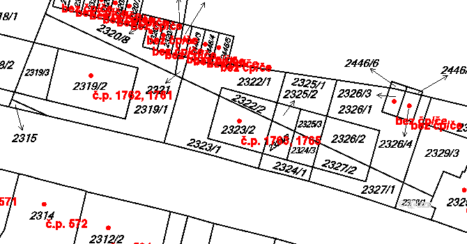 Libeň 1763,1765, Praha na parcele st. 2323/2 v KÚ Libeň, Katastrální mapa