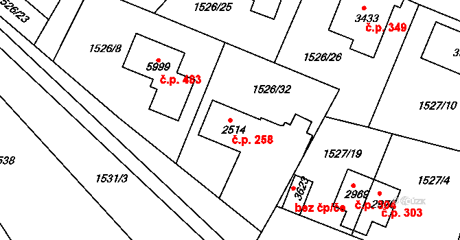 Kryblice 258, Trutnov na parcele st. 2514 v KÚ Trutnov, Katastrální mapa