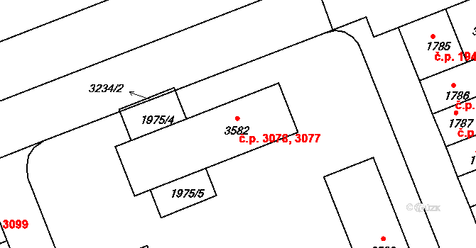 Hodonín 3077,3078 na parcele st. 3582 v KÚ Hodonín, Katastrální mapa