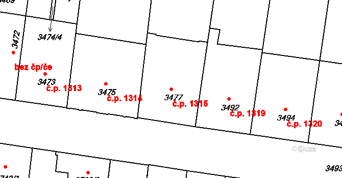 České Budějovice 3 1315, České Budějovice na parcele st. 3477 v KÚ České Budějovice 3, Katastrální mapa