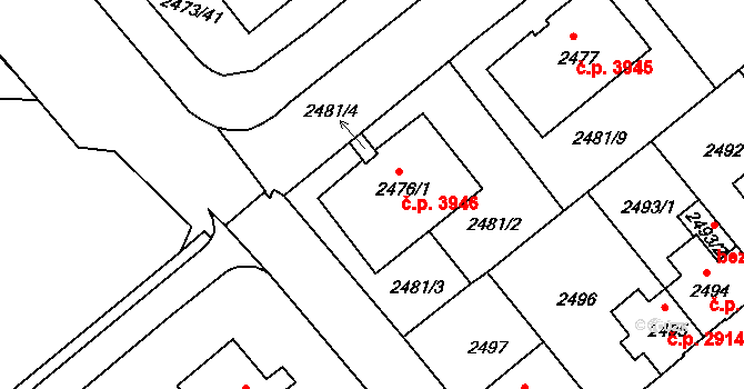 Chomutov 3946 na parcele st. 2476/1 v KÚ Chomutov II, Katastrální mapa