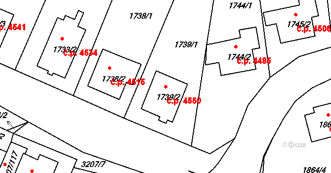 Chomutov 4550 na parcele st. 1739/2 v KÚ Chomutov II, Katastrální mapa
