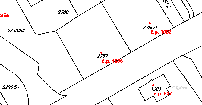 Rumburk 1 1136, Rumburk na parcele st. 2757 v KÚ Rumburk, Katastrální mapa