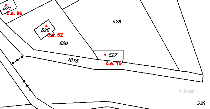 Řícmanice 15 na parcele st. 527 v KÚ Řícmanice, Katastrální mapa