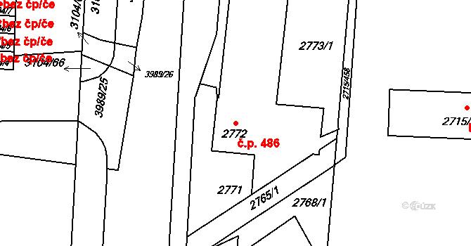 Hranice 486, Karviná na parcele st. 2772 v KÚ Karviná-město, Katastrální mapa