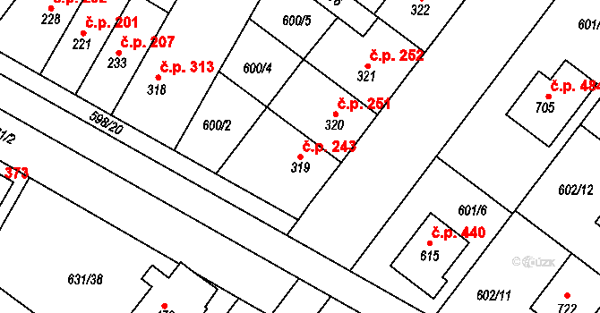 Držovice 243 na parcele st. 319 v KÚ Držovice na Moravě, Katastrální mapa