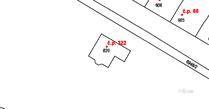 Hrádek 322 na parcele st. 820 v KÚ Hrádek u Znojma, Katastrální mapa
