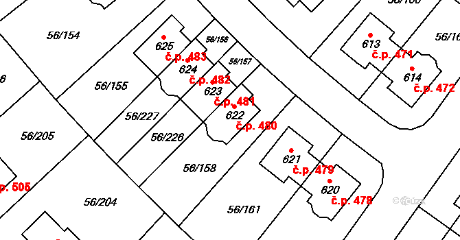 Hovorčovice 480 na parcele st. 622 v KÚ Hovorčovice, Katastrální mapa
