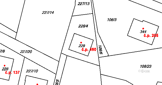 Volanov 160, Trutnov na parcele st. 229 v KÚ Volanov, Katastrální mapa