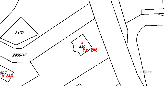 Bukovany 205 na parcele st. 439 v KÚ Bukovany u Týnce nad Sázavou, Katastrální mapa