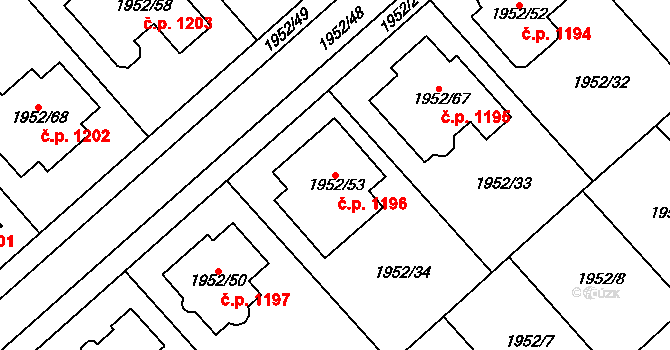 Mistřín 1196, Svatobořice-Mistřín na parcele st. 1952/53 v KÚ Mistřín, Katastrální mapa