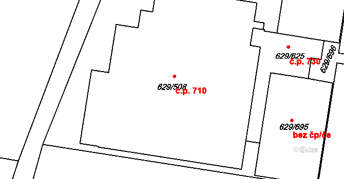 Letňany 710, Praha na parcele st. 629/508 v KÚ Letňany, Katastrální mapa
