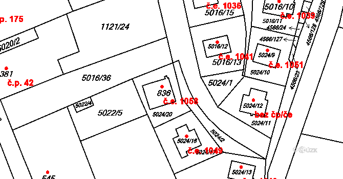 Pasohlávky 1058 na parcele st. 836 v KÚ Pasohlávky, Katastrální mapa