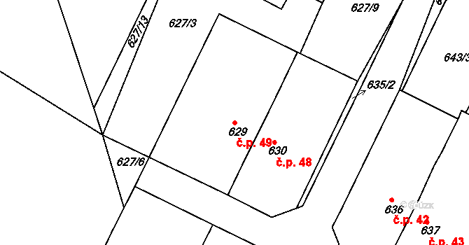Hradec 49, Rokle na parcele st. 629 v KÚ Rokle, Katastrální mapa
