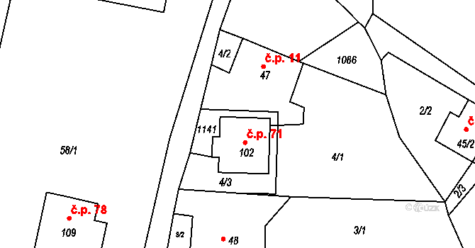 Salavice 71, Třešť na parcele st. 102 v KÚ Salavice, Katastrální mapa