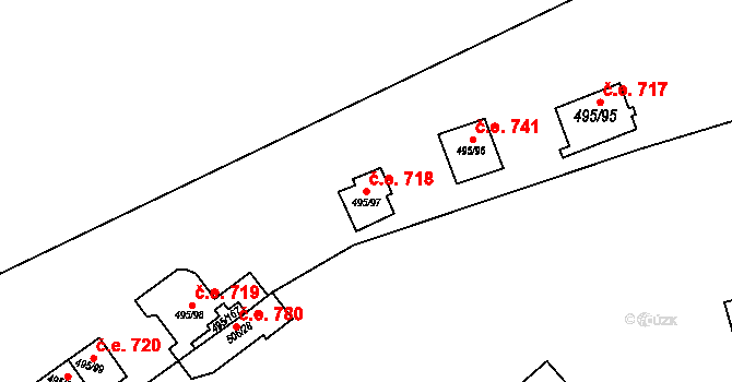 Bítov 718 na parcele st. 495/97 v KÚ Bítov, Katastrální mapa