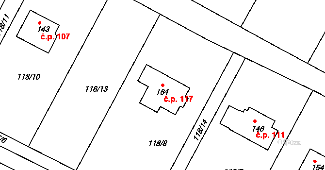 Líšťany 117 na parcele st. 164 v KÚ Líšťany, Katastrální mapa