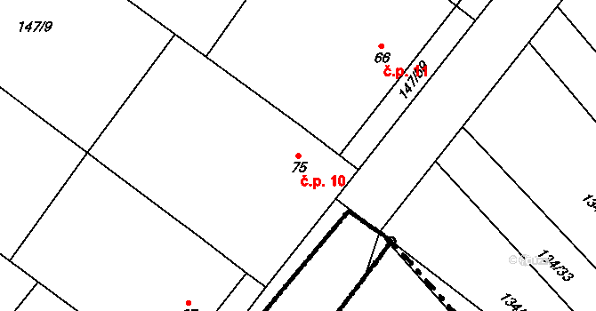Šašovice 10, Želetava na parcele st. 75 v KÚ Šašovice, Katastrální mapa