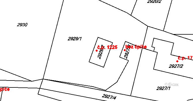 Vratimov 1225 na parcele st. 2929/2 v KÚ Vratimov, Katastrální mapa