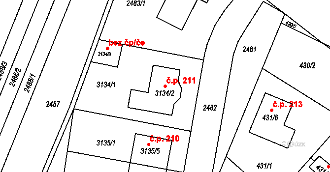 Lechovice 211 na parcele st. 3134/2 v KÚ Lechovice, Katastrální mapa