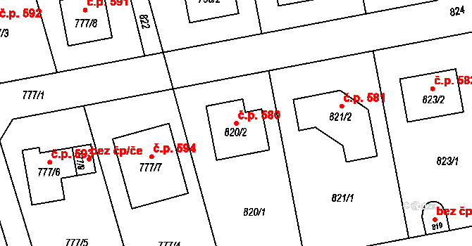 Dlouhá Loučka 580 na parcele st. 820/2 v KÚ Dolní Dlouhá Loučka, Katastrální mapa