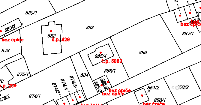 Mšeno nad Nisou 5083, Jablonec nad Nisou na parcele st. 885/4 v KÚ Mšeno nad Nisou, Katastrální mapa