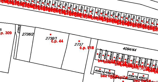Předměstí 918, Litoměřice na parcele st. 2737 v KÚ Litoměřice, Katastrální mapa
