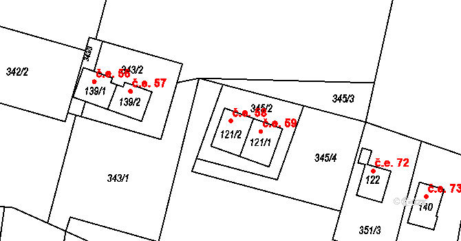 Radíkov 58 na parcele st. 121/2 v KÚ Radíkov u Hranic, Katastrální mapa