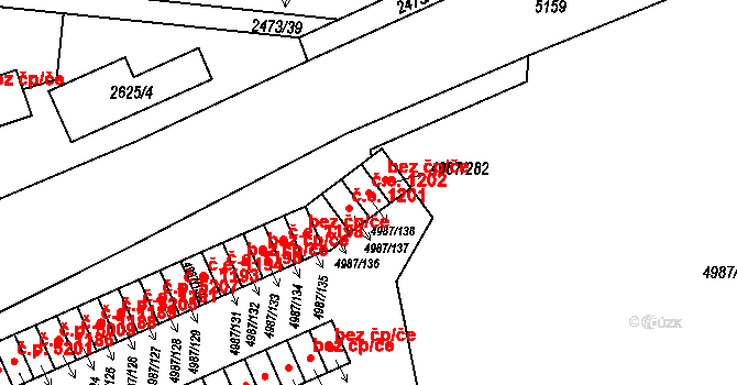 Louny 1202 na parcele st. 4987/138 v KÚ Louny, Katastrální mapa
