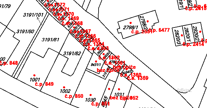 Zlín 1361 na parcele st. 5003/2 v KÚ Zlín, Katastrální mapa