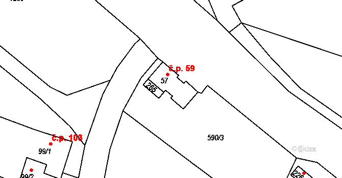 Heřmaň 59 na parcele st. 57 v KÚ Heřmaň, Katastrální mapa