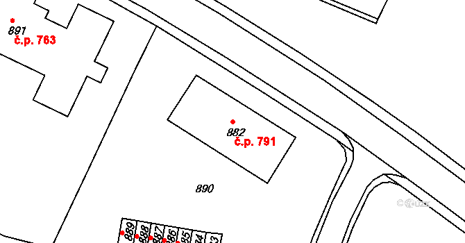 Žďár nad Sázavou 3 791, Žďár nad Sázavou na parcele st. 882 v KÚ Město Žďár, Katastrální mapa
