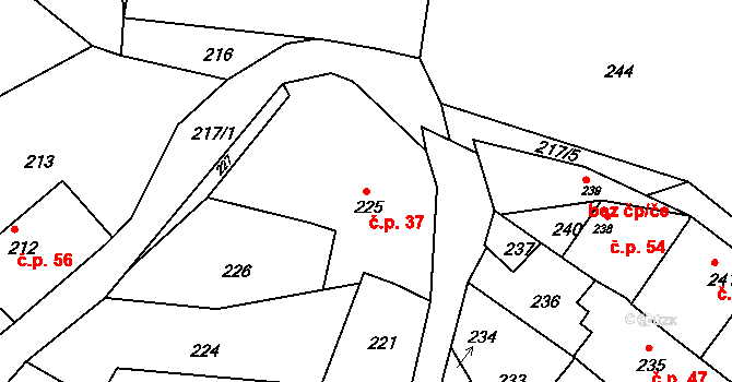 Šarovy 37 na parcele st. 225 v KÚ Šarovy, Katastrální mapa