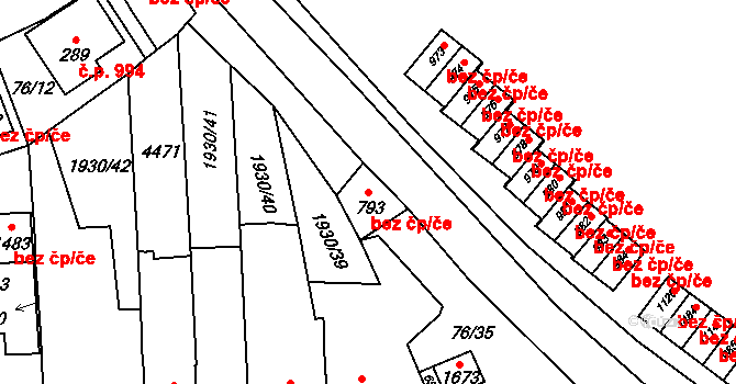Hrušovany nad Jevišovkou 40970787 na parcele st. 793 v KÚ Hrušovany nad Jevišovkou, Katastrální mapa