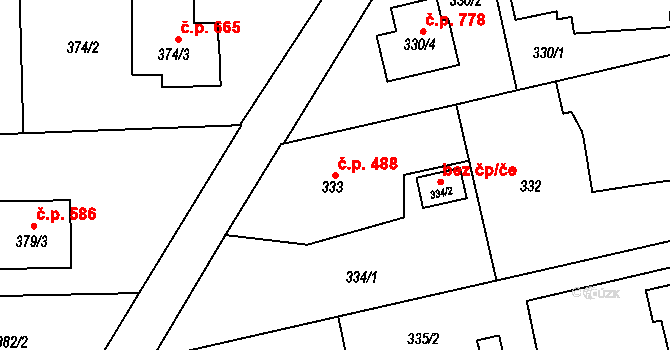 Štěpánkovice 488 na parcele st. 333 v KÚ Štěpánkovice, Katastrální mapa