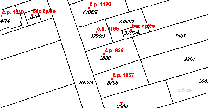 Vlčnov 926 na parcele st. 3800 v KÚ Vlčnov, Katastrální mapa