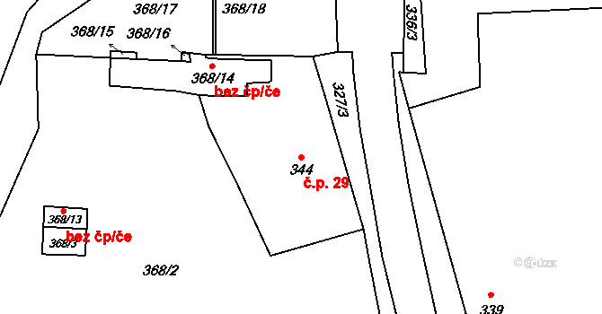 Nemilkov 29, Lišnice na parcele st. 344 v KÚ Lišnice, Katastrální mapa