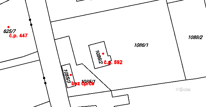 Liberec XXIII-Doubí 592, Liberec na parcele st. 1086/2 v KÚ Doubí u Liberce, Katastrální mapa